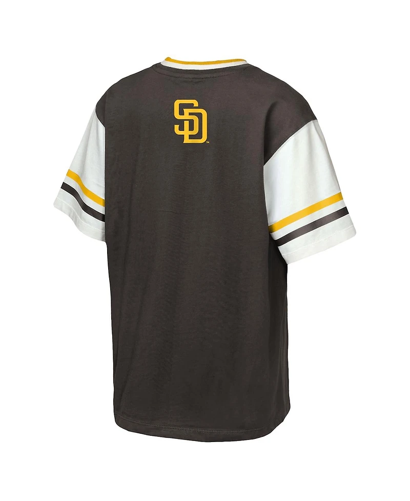 Outerstuff Big Boys and Girls Brown San Diego Padres League Base Runner Ringer T-Shirt