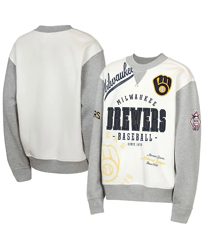 Outerstuff Big Boys and Girls Cream/Gray Milwaukee Brewers League Power Hit Fleece Sweatshirt