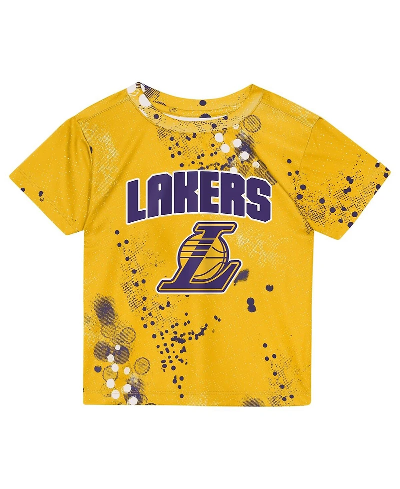Outerstuff Preschool Gold Los Angeles Lakers Home Plate T-Shirt and Shorts Set