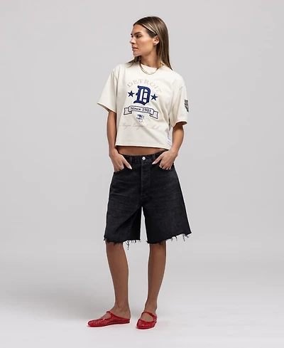 Mitchell & Ness Women's Cream Detroit Tigers Cooperstown Yacht Rock Boxy Cropped T-Shirt
