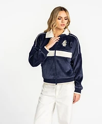 The Wild Collective Women's Navy Chicago Cubs Velvet Corduroy Full-Zip Jacket