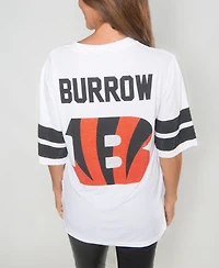 Cuce Women's Joe Burrow White Cincinnati Bengals Crystal V-Neck Tunic Top