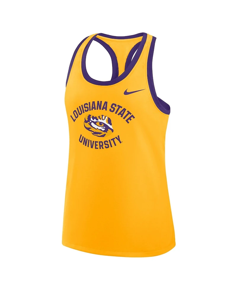 Nike Women's Gold Lsu Tigers Uni Name Tri-Blend Dri-fit Tank Top