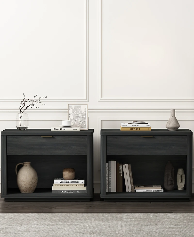 Manhattan Comfort Evelyn 2-Piece 32" Modern 1-Drawer Nightstands