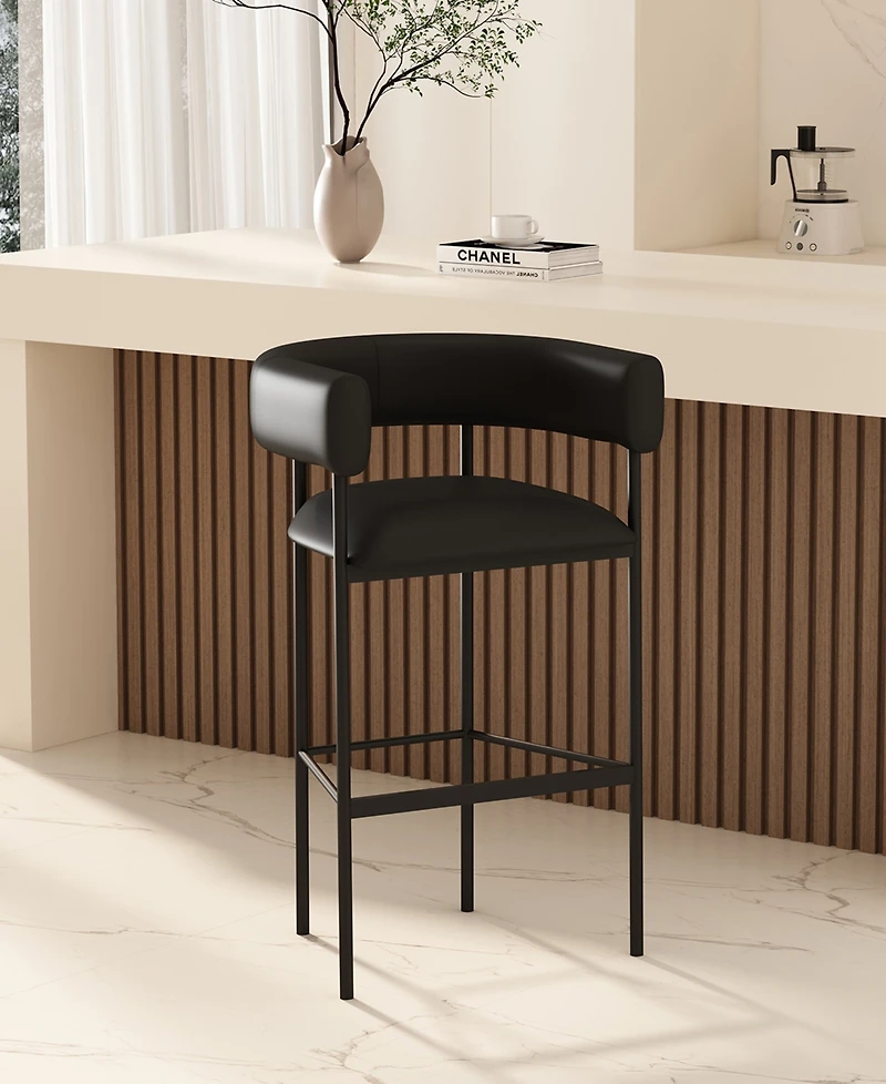 Manhattan Comfort Onda 24.4" Contemporary Faux Leather Upholstered Metal Barstool