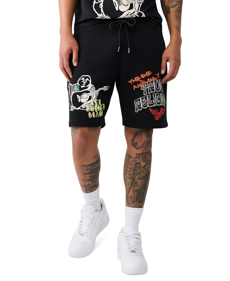 True Religion Men's Sloth Guitar Graphic Lightweight Shorts