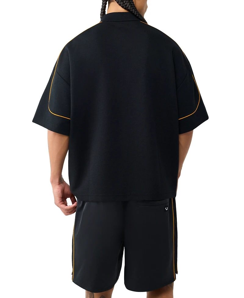 True Religion Men's Multi Logo Oversized Short-Sleeve Polo Shirt