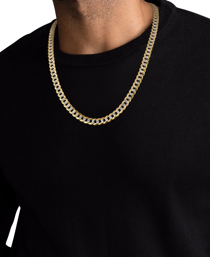 Macy's Men's Pave Diamond-Cut Curb Link Chain Necklace in 14k Two-Tone Gold Over Sterling Silver