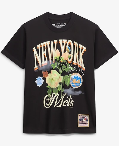 Mitchell & Ness Men's Black New York Mets Cooperstown Floral T-Shirt