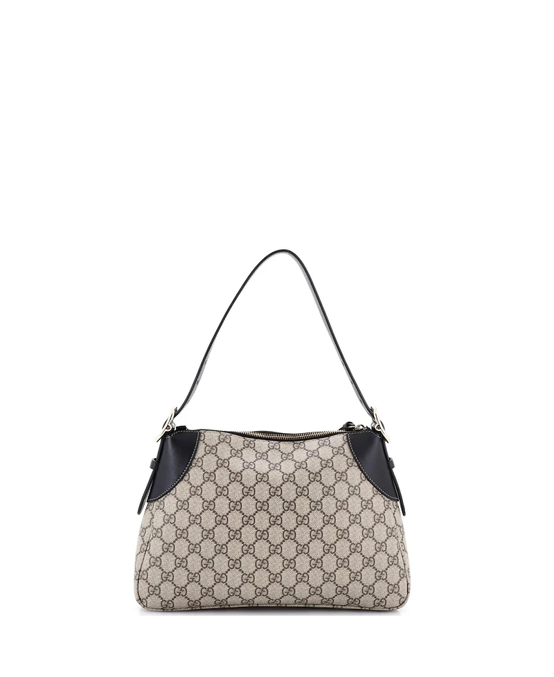 Pre-Owned Gucci Medium Emblem Shoulder Bag Gg Coated Canvas with Leather