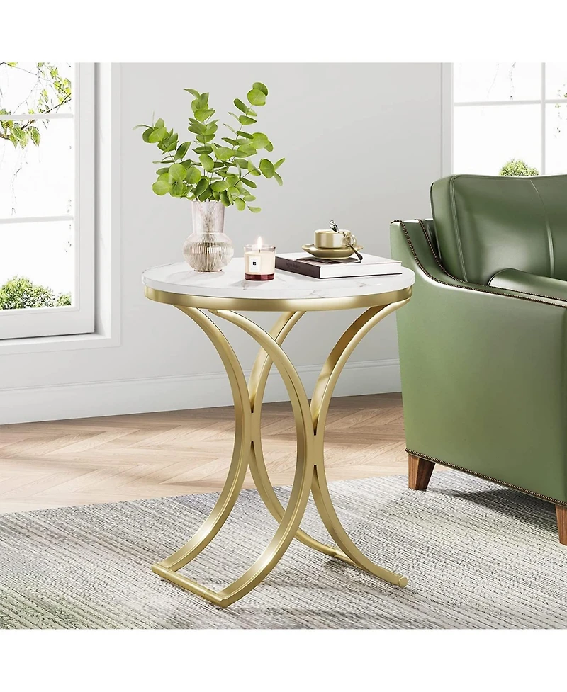 Slickblue Modern Round Accent Table with Metal Frame and Compact Size