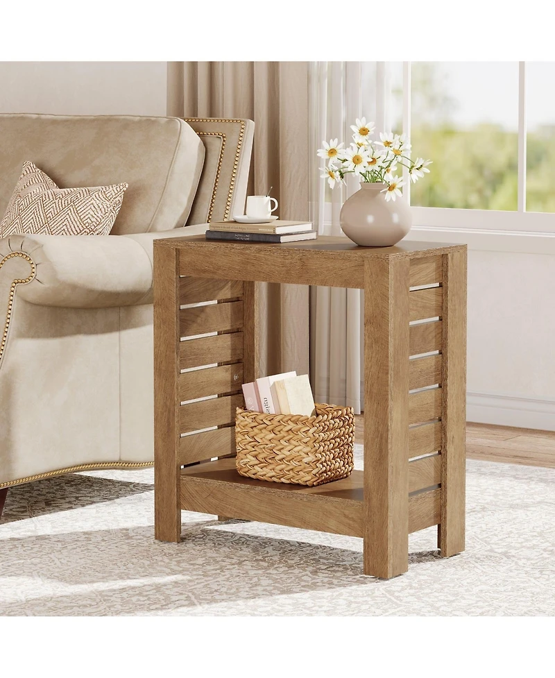 Slickblue 2-Tier Wooden Side Table with Storage Shelf for Living Room