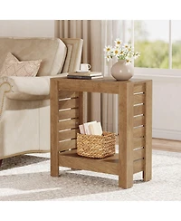 Slickblue 2-Tier Wooden Side Table with Storage Shelf for Living Room