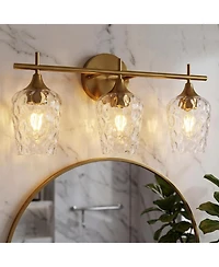 Tribesigns 3-Light Bathroom Vanity Light, Brushed Brass Vanity Light Fixtures Over Mirror with Water Ripple Clear Glass Shades