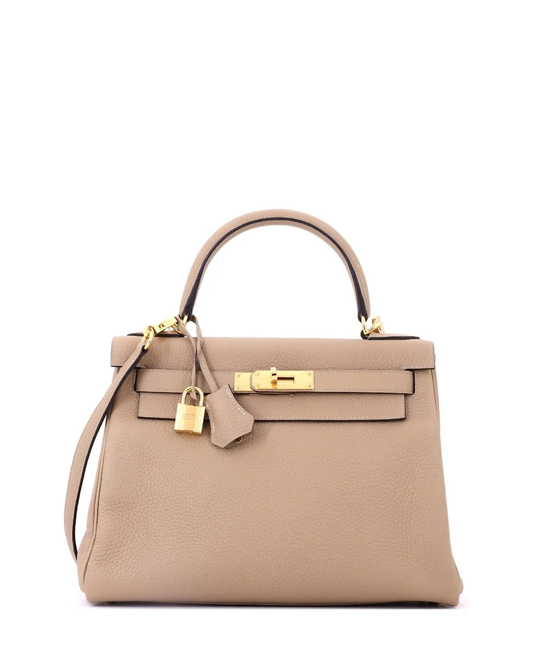 Pre-Owned HERMES Kelly 28 Handbag Light Clemence with Gold Hardware