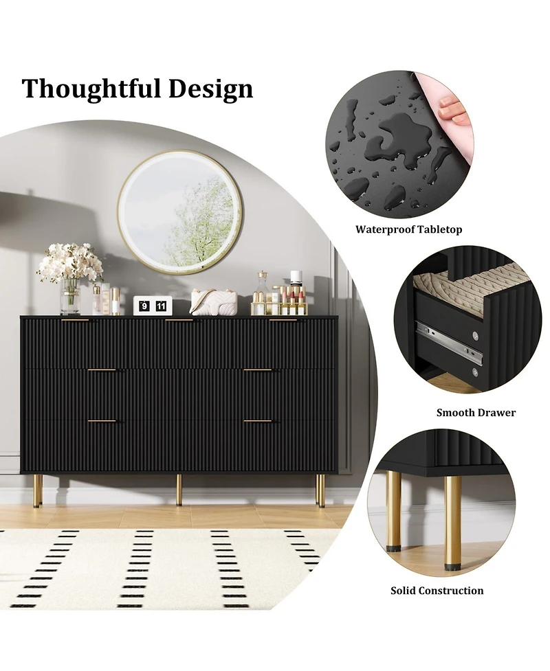 homfan Modern Fluted 7 Drawer Dresser - Wide Wooden Chest for Bedroom, Living Room, Closet, Hallway Contemporary Storage Organizer