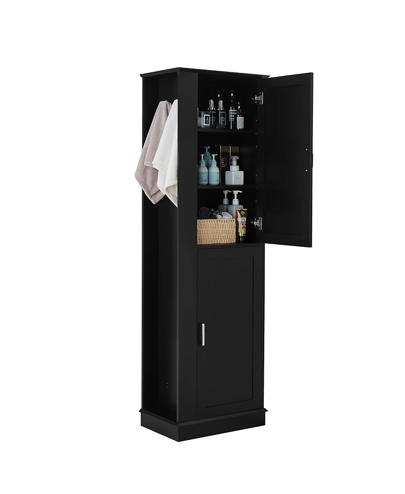 Midola Tall Bathroom Storage Cabinet, Freestanding Storage Cabinet with Hook and Adjustable Shelf, Mdf Board