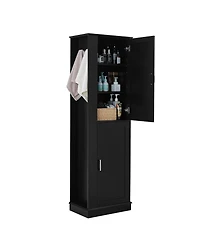 Midola Tall Bathroom Storage Cabinet, Freestanding Storage Cabinet with Hook and Adjustable Shelf, Mdf Board