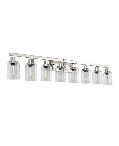 Busdays 51 Inch Modern 8 Light Bathroom Vanity Light Fixture Brushed Nickel Finish Clear Glass Shades for Bathroom Vanity Dressing Area No Bulbs