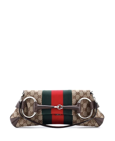 Pre-Owned Gucci Medium Horsebit Nm Web Chain Clutch Gg Canvas