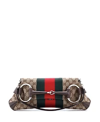 Pre-Owned Gucci Medium Horsebit Nm Web Chain Clutch Gg Canvas