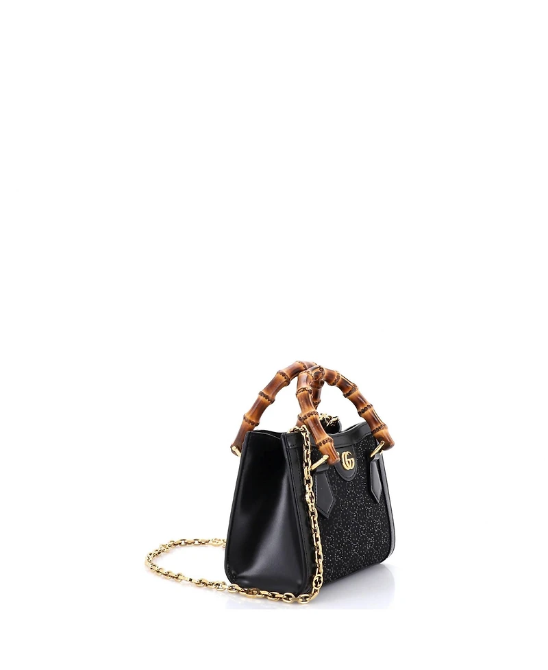Pre-Owned Gucci Mini Diana Nm Bamboo Handle Tote Crystal Embellished Gg Canvas