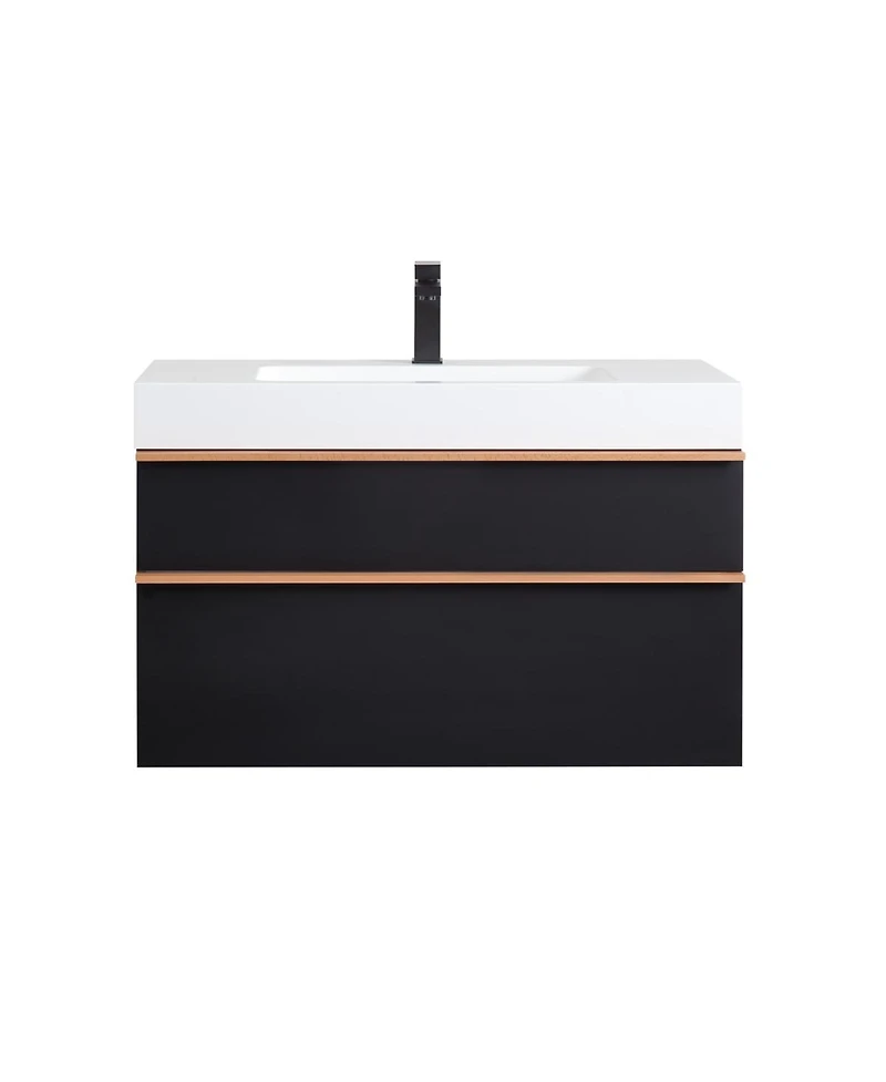 Sillysis Modern Wall Mounted Bathroom Vanity with Acrylic Sink, Dual-Tone Wood Handles, Soft Close Drawers