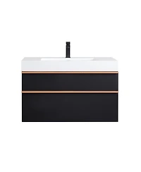 Sillysis Modern Wall Mounted Bathroom Vanity with Acrylic Sink, Dual-Tone Wood Handles, Soft Close Drawers