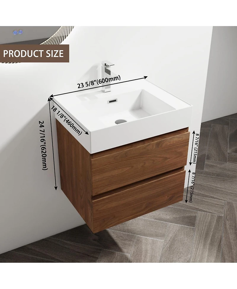 Sillysis Inch Wall Mounted Bathroom Vanity with Resin Sink, Soft Close Drawers