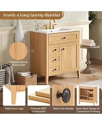 Sillysis 30 Inch Bathroom Vanity with Ceramic Sink, Rustic Wood Grain Cabinet, Soft Close Drawers, Adjustable Storage for Modern Bathrooms