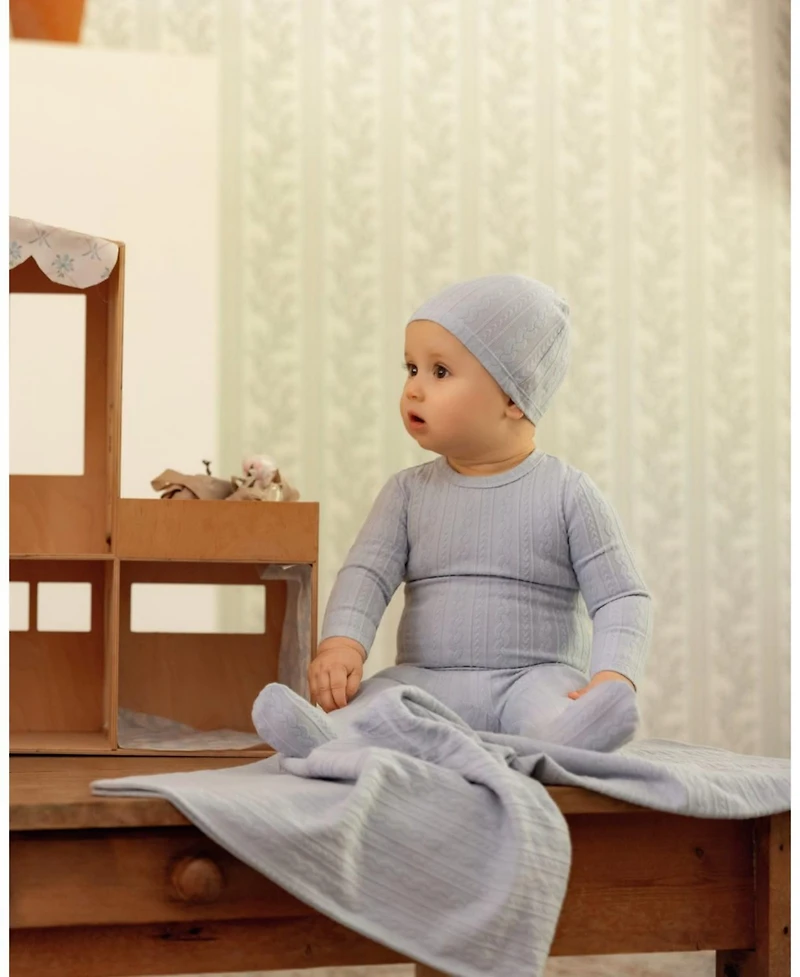 MeMoi Baby Faux-Cable Cotton-Rich Textured Swaddling Blanket
