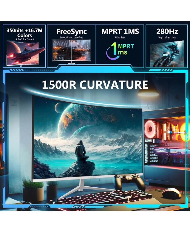 Z-edge UG27P- 27 inch 1080P Full Hd 1920 x 1080 280 Hz 1 ms Curved Gaming Monitor, Hdmi x 1, Dp x 1