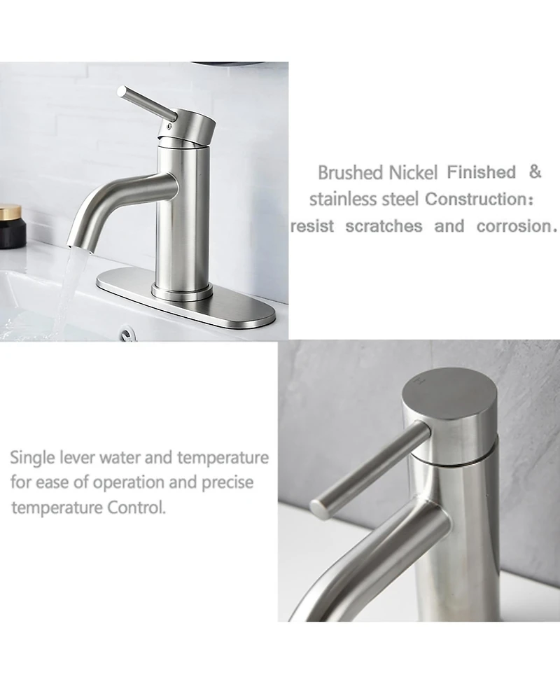Midola Ada Compliant Single Hole Bathroom Faucet - 6.57" High Stainless Steel Waterfall Faucet Brushed Nickel