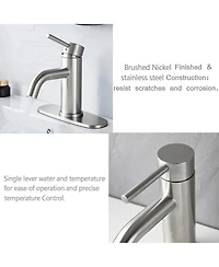 Midola Ada Compliant Single Hole Bathroom Faucet - 6.57" High Stainless Steel Waterfall Faucet Brushed Nickel