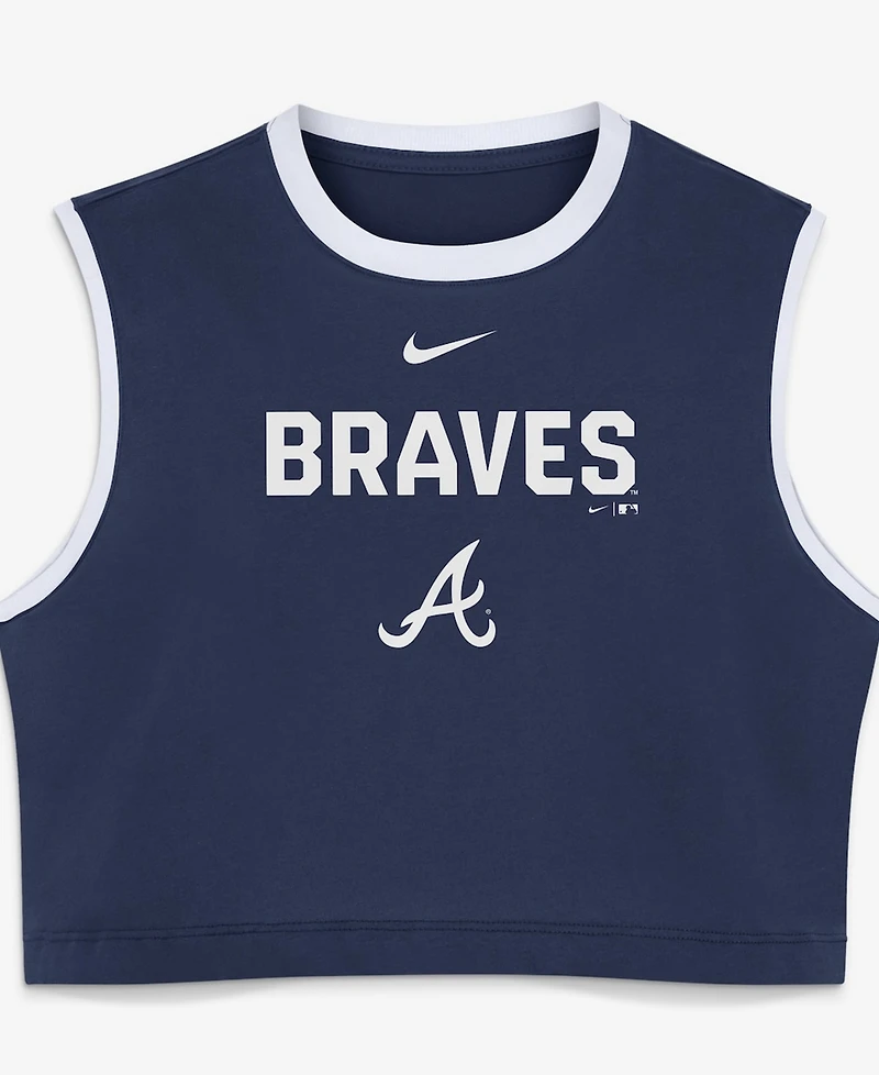 Nike Women's Navy Atlanta Braves Primetime Loose Dri-fit Cropped Tank Top