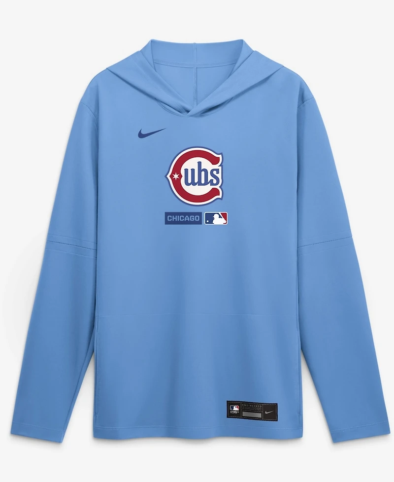 Nike Men's Light Blue Chicago Cubs Authentic Collection Dri-fit Long Sleeve Hooded T-Shirt