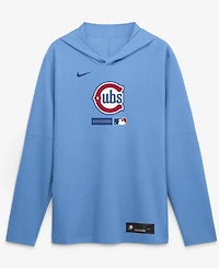 Nike Men's Light Blue Chicago Cubs Authentic Collection Dri-fit Long Sleeve Hooded T-Shirt
