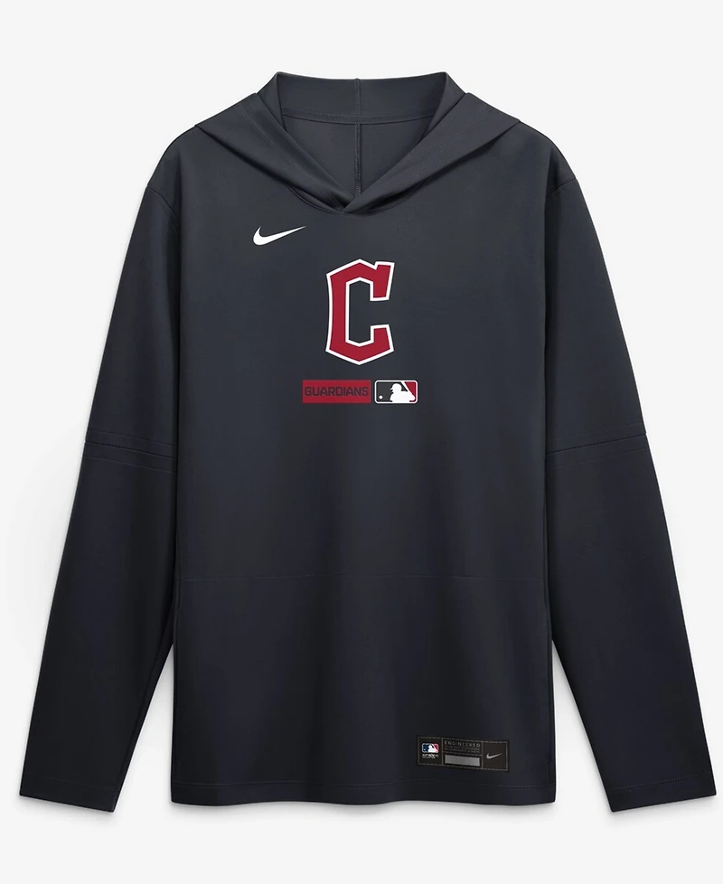 Nike Men's Navy Cleveland Guardians Authentic Collection Dri-fit Long Sleeve Hooded T-Shirt