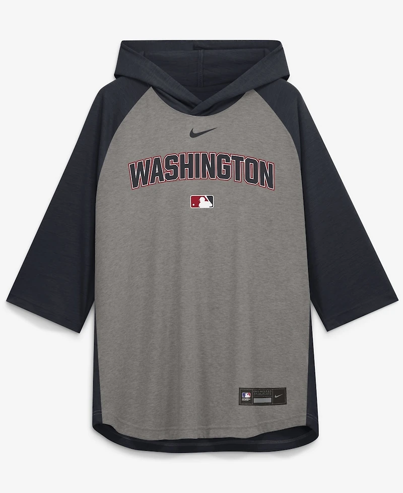 Nike Men's Gray Washington Nationals Authentic Collection Flux Dri-fit Raglan 3/4-Sleeve Hooded T-Shirt