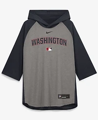Nike Men's Gray Washington Nationals Authentic Collection Flux Dri-fit Raglan 3/4-Sleeve Hooded T-Shirt