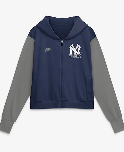Nike Women's Navy/Gray New York Yankees Cooperstown Collection Cropped Full-Zip Hoodie