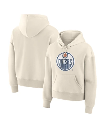 Fanatics Women's Cream Edmonton Oilers Distressed Logo Hoodie
