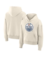 Fanatics Women's Cream Edmonton Oilers Distressed Logo Hoodie