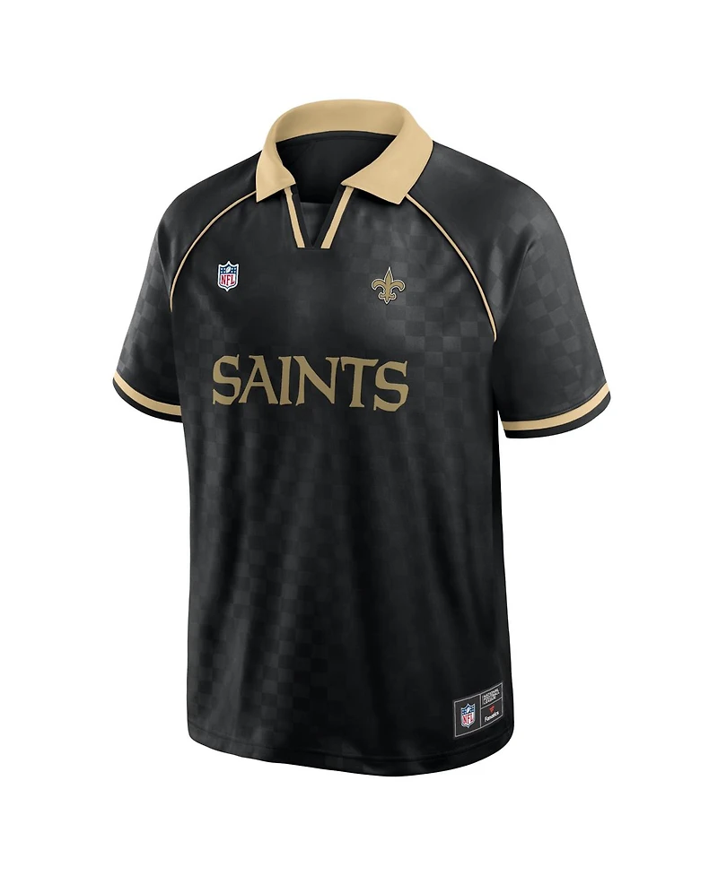 Fanatics Men's Black/Gold New Orleans Saints Homerun Raglan V-Neck Polo Shirt