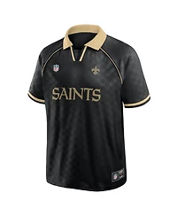 Fanatics Men's Black/Gold New Orleans Saints Homerun Raglan V-Neck Polo Shirt