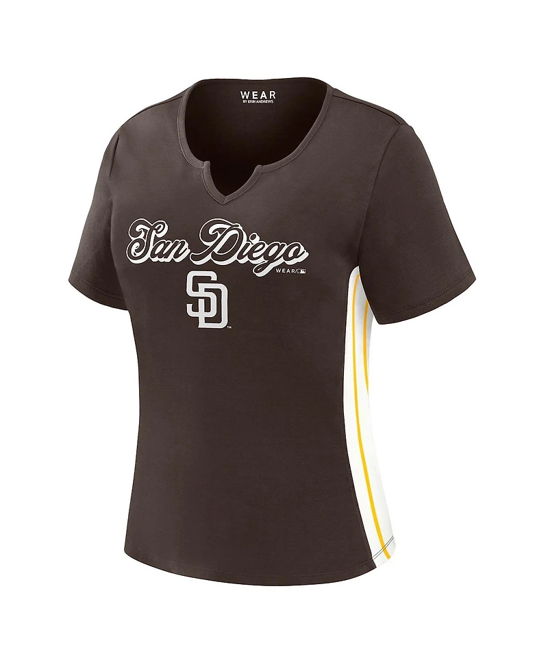 Wear by Erin Andrews Women's Brown San Diego Padres Notch Neck Cropped T-Shirt