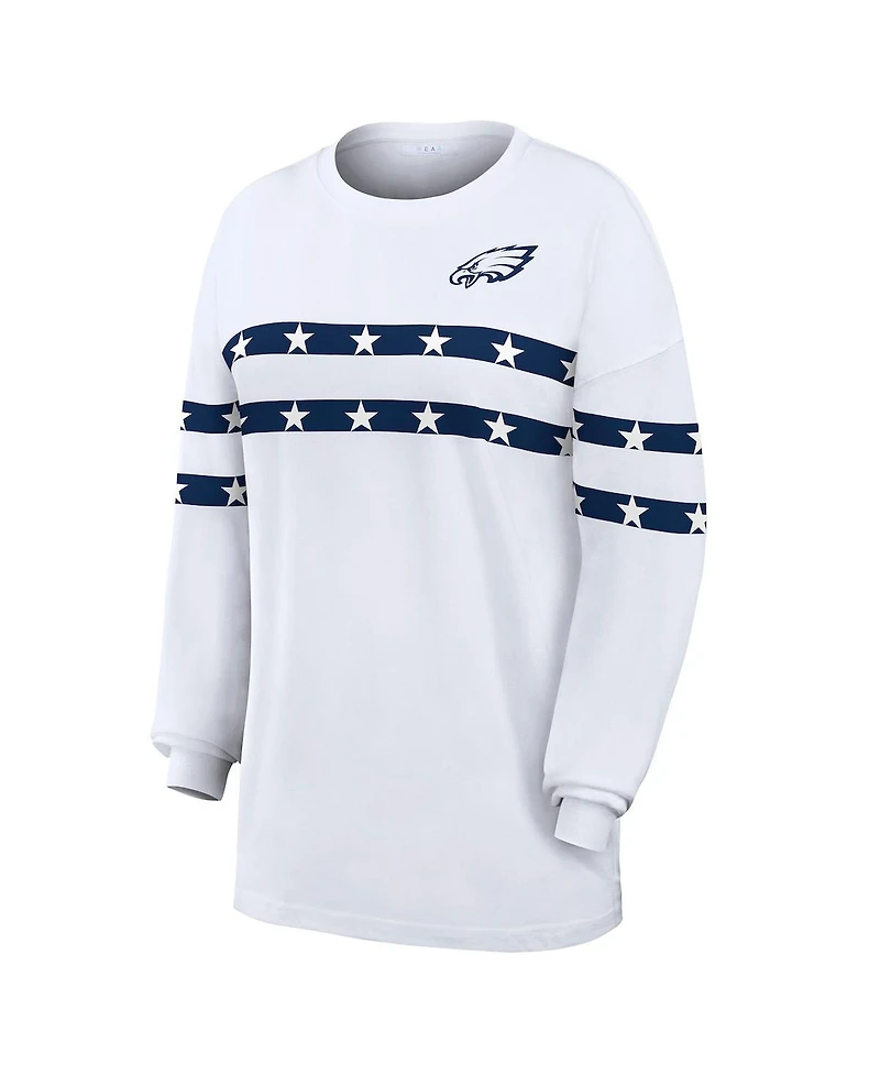 Wear by Erin Andrews Women's White Philadelphia Eagles Americana Stripe Long Sleeve T-Shirt