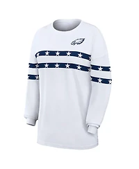 Wear by Erin Andrews Women's White Philadelphia Eagles Americana Stripe Long Sleeve T-Shirt