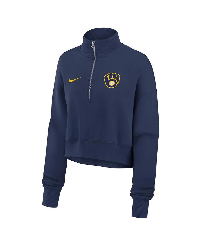 Nike Women's Navy Milwaukee Brewers Primetime Phoenix Fleece Half-Zip Sweatshirt