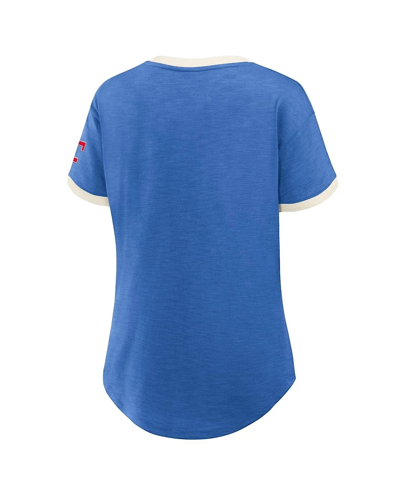 Fanatics Women's Royal Texas Rangers Relaxed Fit Vintage Play Slub V-Neck Fashion Top